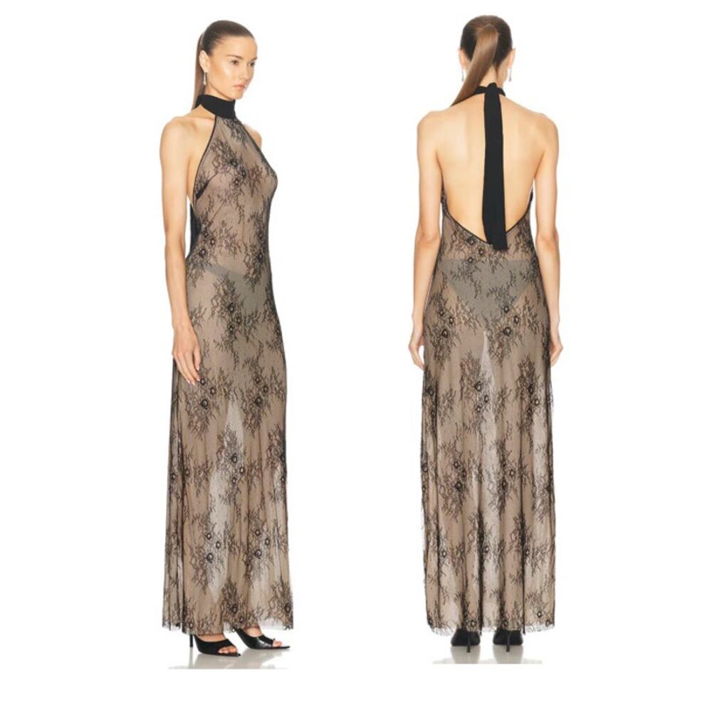 Bananhot Khloe Dress XS S NWT Blue Shell Chain Open Back Halter Maxi - Picture 10 of 12